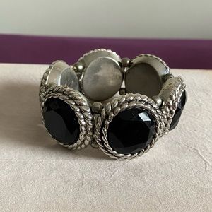 Black and silver chunky vintage stretch bracelet